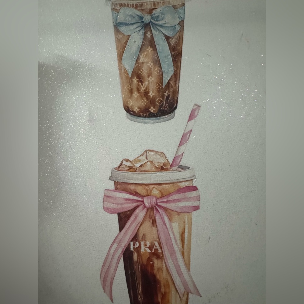 Designer Iced Coffee Art Canvas Glittery NWT bows Prada LV DIOR - Picture 2 of 5